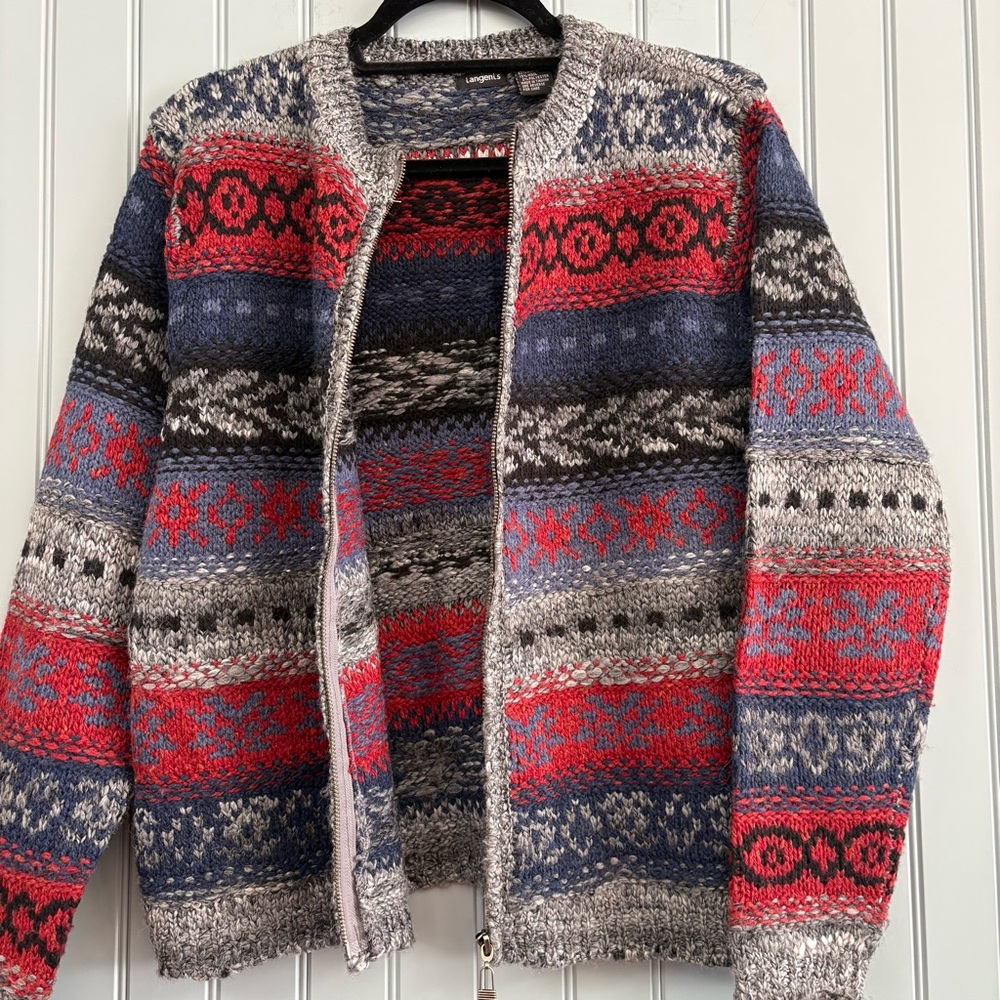Tangents Red and Blue Patterned Zip-Up Sweater - Picture 6 of 7